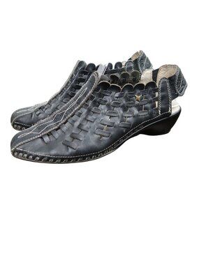 Pikolinos 37 Black Leather Slingback Mules Shoes With Low Heel Western Artsy